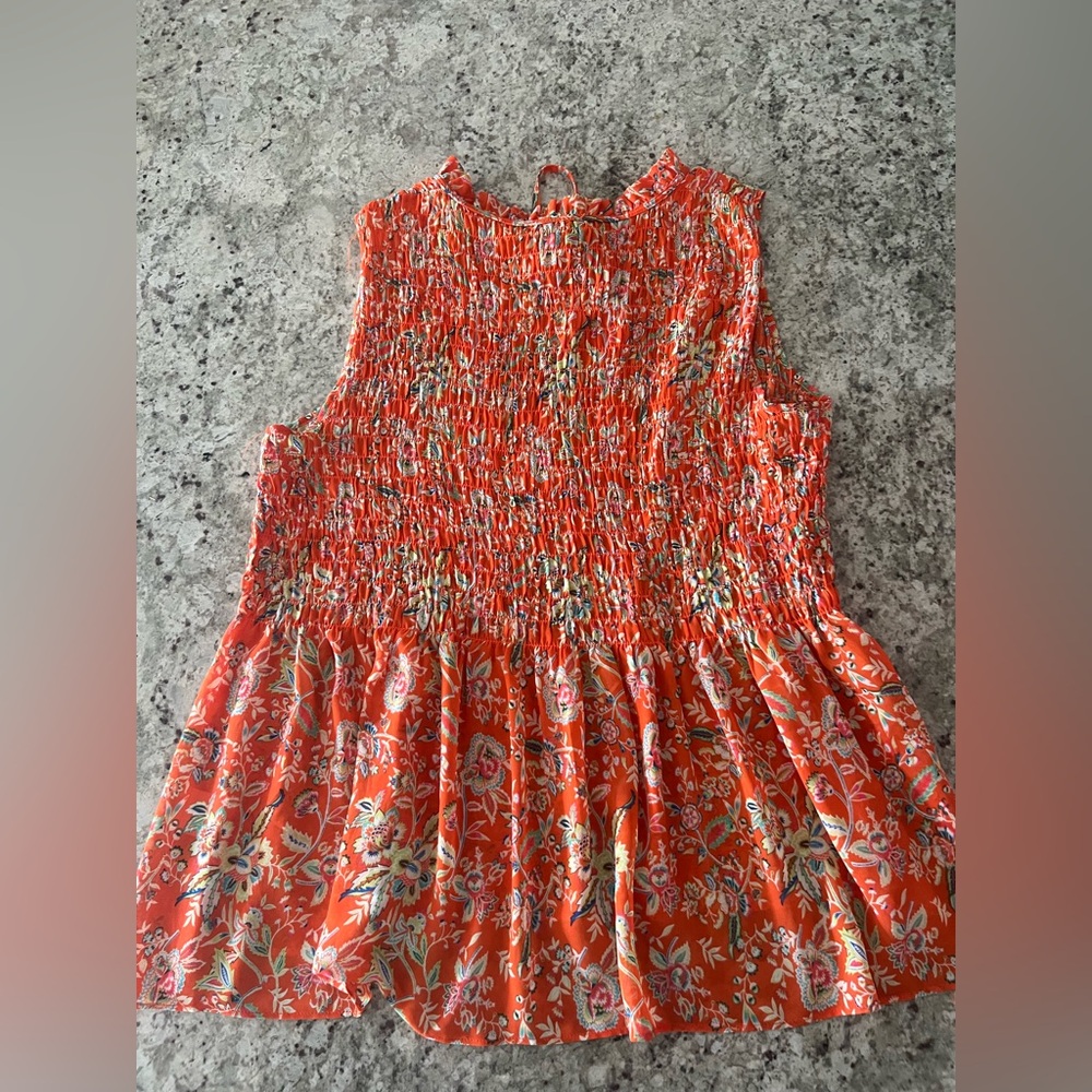Floral Orange Smocked Sleeveless Top